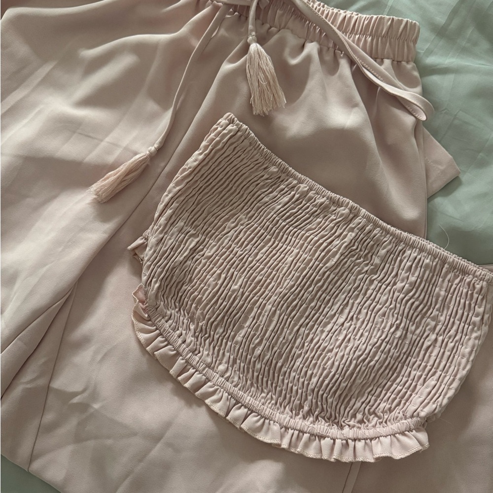 Light Blush Smocked Tube Top and Matching Pants Set